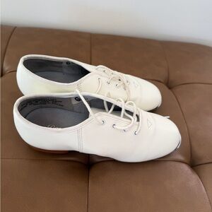 Dancing Fair white leather split sole clogging tap shoes youth 6.5